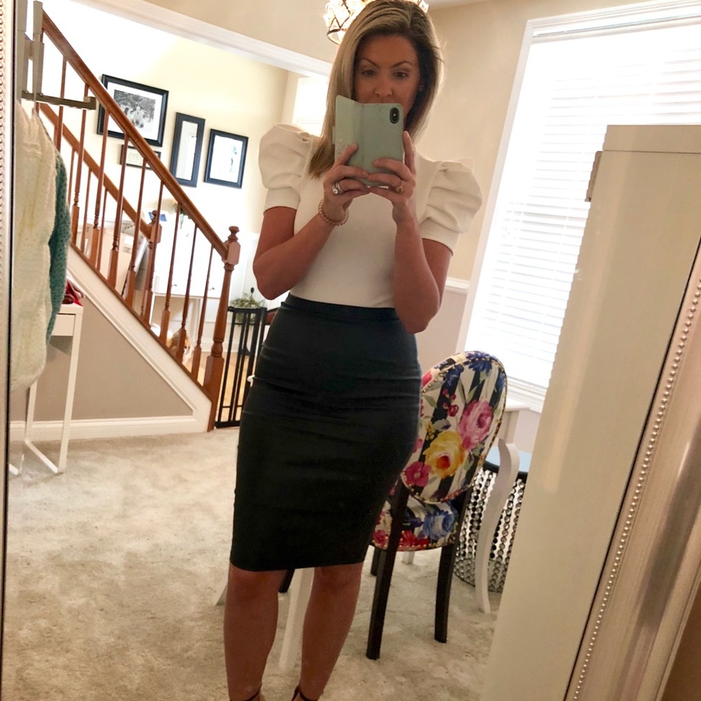 LAST ONE!! Black Faux Leather Midi Skirt - Picture 6 of 8